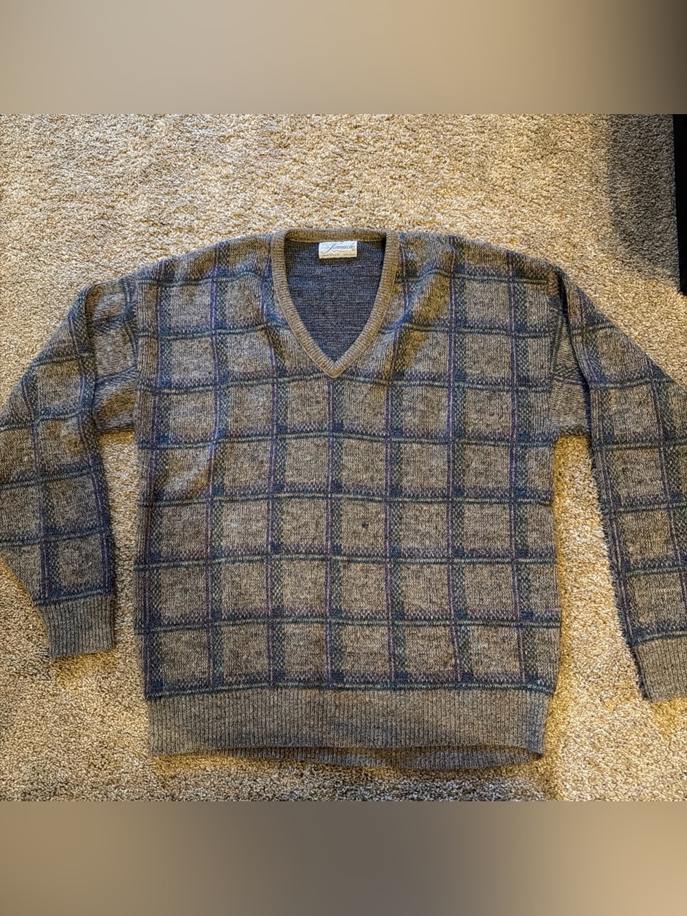 Men's V-Neck Vintage Pinnacle Sweater - Gray/Blue